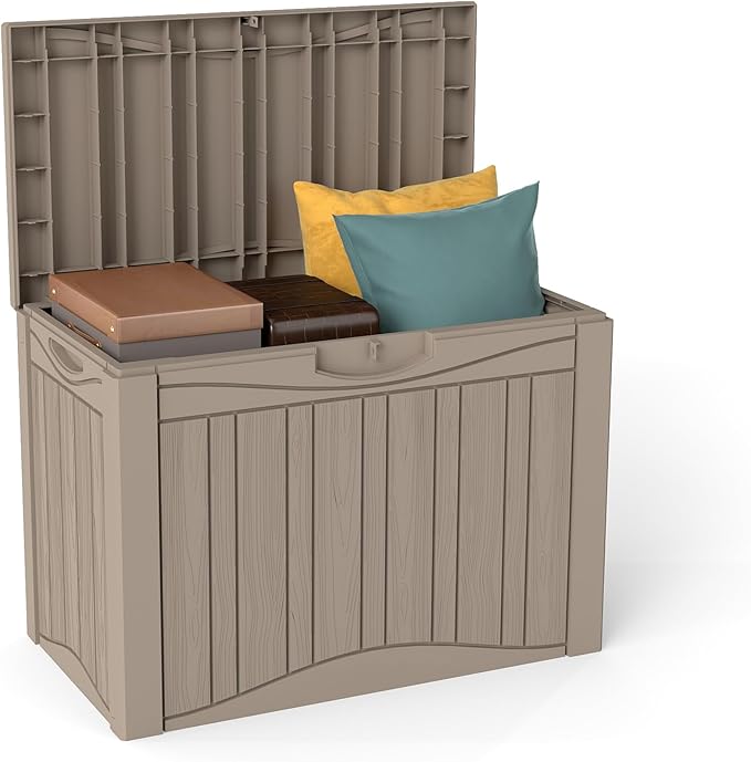 50 Gallon Deck Box Plus,Outdoor Storage Box Lockable,Waterproof for Patio Furniture, Garden Tools, Pool Accessories, Package Delivery Boxes For Outside, Greige