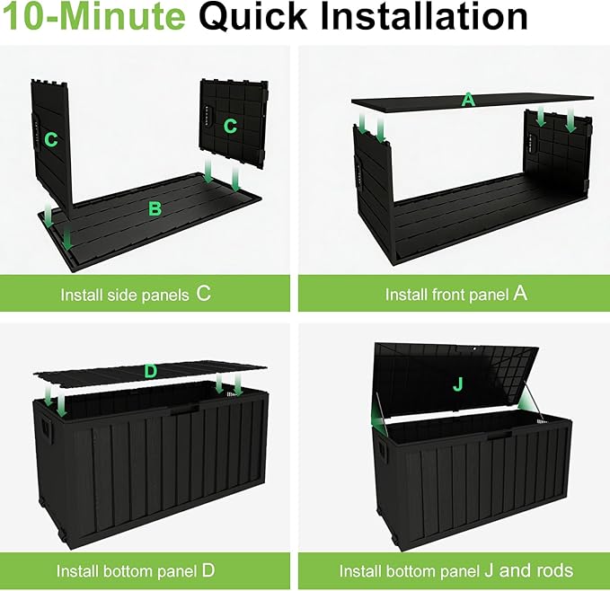 75 Gallon Outdoor Storage Box Waterproof,350LBS Lockable Patio Storage Box for Patio Cushions,Garden Tools and Tools Storage,Outside Storage Box-Black