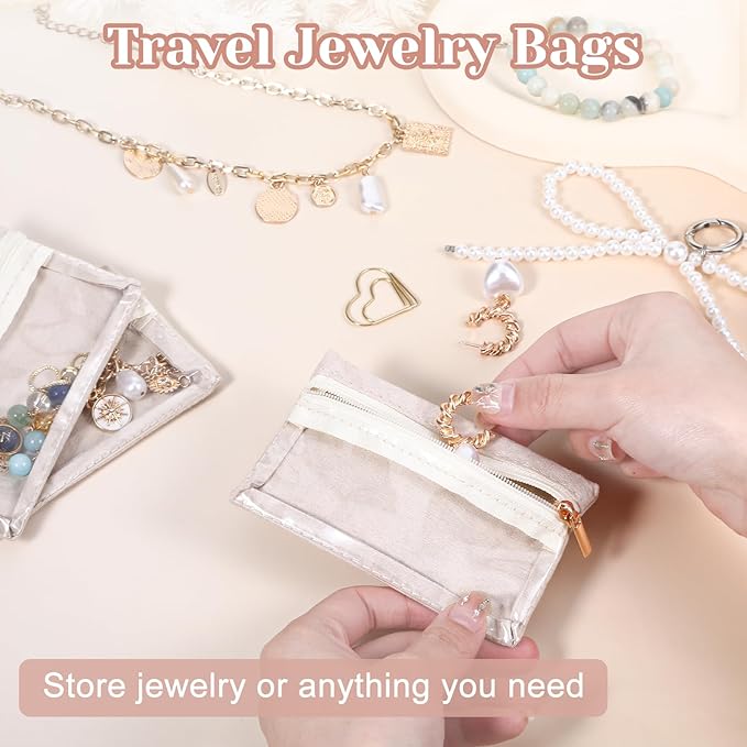12PCS Travel Jewelry Bags for Women, Portable Jewelry Storage Bag Travel for Women, Velvet Zipper Pockets Storage Box Organizer Pouches Case Gifts for Rings, Earrings, Necklace