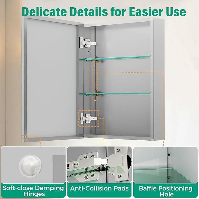 20 x 26 Inch Medicine Cabinet Mirror,Bathroom Mirror Cabinet with Adjustable Shelves,Aluminum Silver Medicine Cabinets for Bathroom,Recessed or Wall Mounted Medicine Cabinets