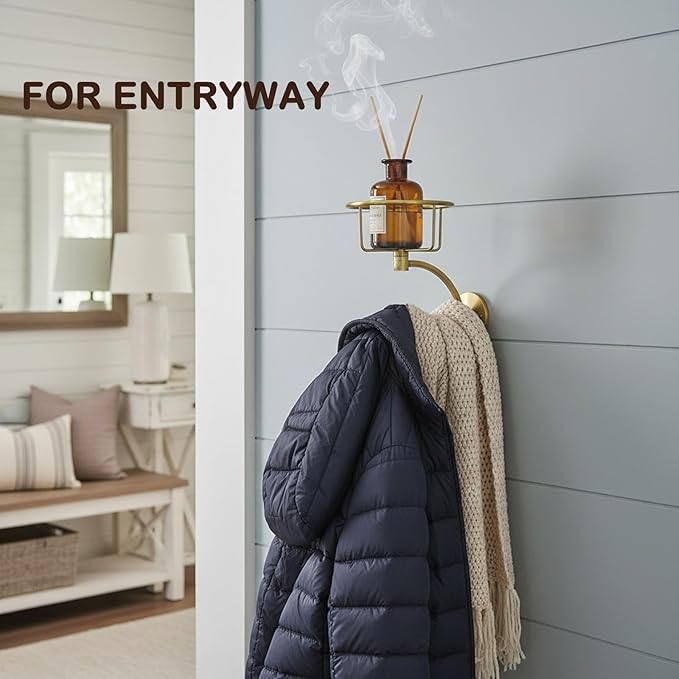 100% Solid Brass Hand Towel Holder, Champagne Bronze Towel Hook, Bathroom Towel Holder with Candle Holder for Wall Décor, Brass Bathroom Accessories, Wall Vase Holder