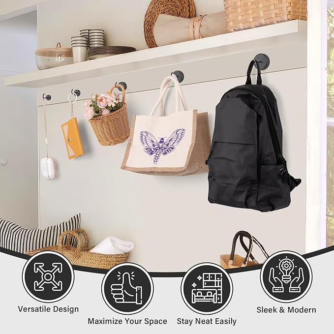 Black Magnetic Hooks, 85lbs Magnet Hooks for Hanging Mugs, Magnetic Key Holder for Fridge, Magnets for Classroom, Grill, Camper Accessories, Beach Vacation Essentials, Office Supplies, 8 Pack