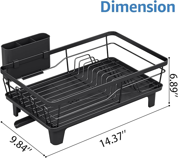 Dish Drainers for Kitchen Counter - Large Capacity Dish Drying Rack with Drainboard, Rustproof & Sturdy Design, Black Dish Rack Perfect for Plates, Cups & Kitchen Countertop Organization