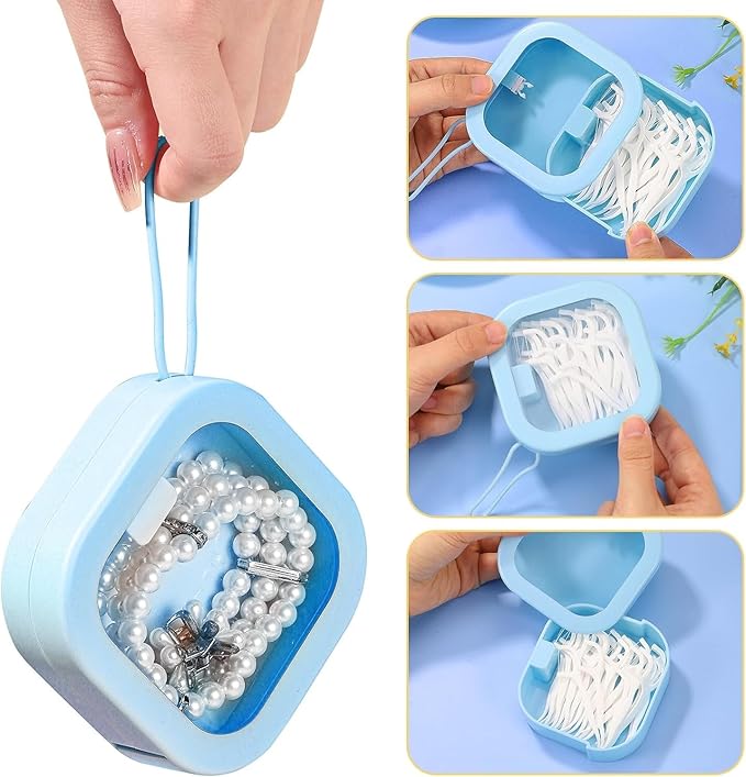2pcs Hair Tie Organizer,Portable Travel Qtip Holder,Bathroom Storage Organizer Qtip Dispenser Cotton Swabs Dispenser Kids Hair Accessory Box with Lid for Bathroom,Desktop Organizer(2PCS,Blue)
