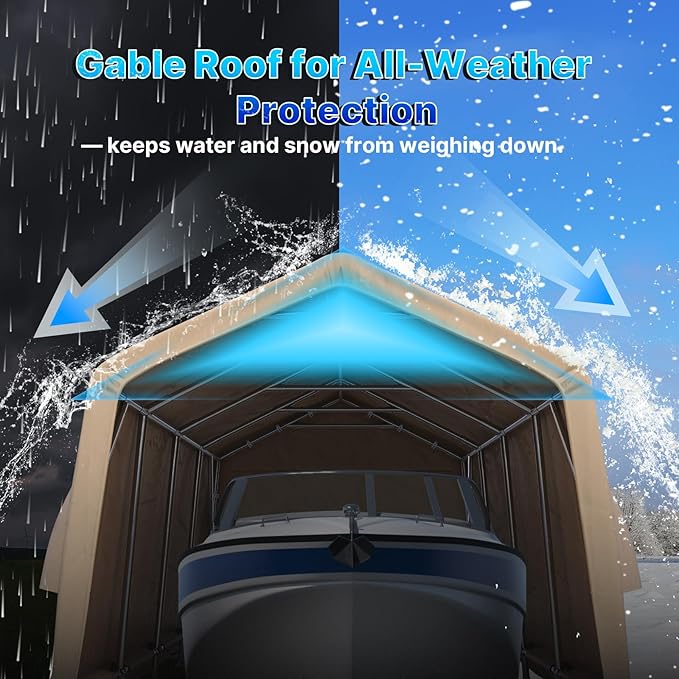 ADVANCE OUTDOOR Heavy Duty Carport 10X20 ft Outdoor Patio Portable Canopy Storage Shelter Shed with 2 Rolled up Zipper Doors & Vents for Snowmobile Garden Tools, Beige
