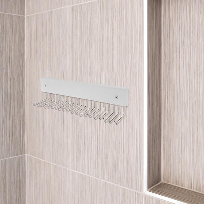 Luxshiny Wall-Mounted Rotating Tie and Strap Rack Organizer with Hooks for Entryway and Closet Storage White Beech Finish Strap Hanger for Men’s Ties and Space-Saving Accessory Organizer