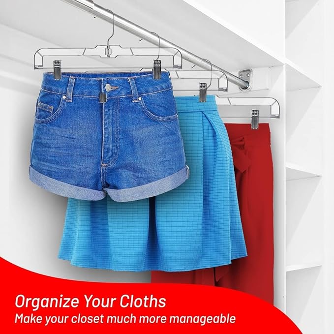 DEILSY™ Skirt Hangers Pants Hanger with Clips Hanger Shorts Clear Plastic Clothes with 2-Adjustable Clip Non-Slip Clothes Perfect for Pant, Pack of 25