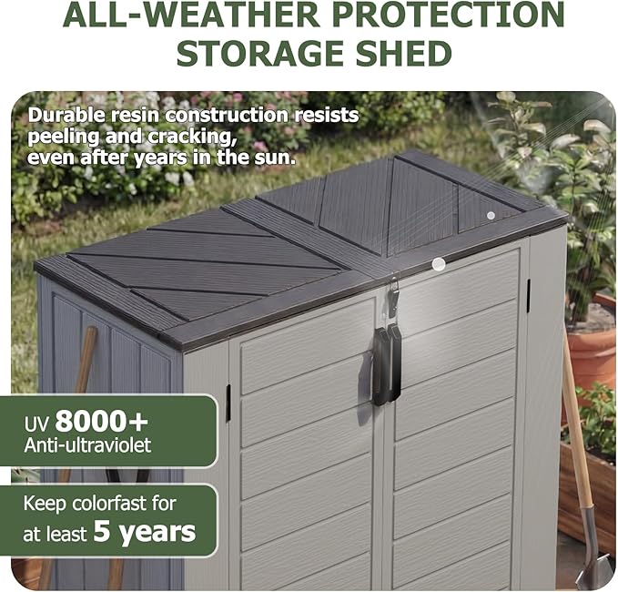 Aoxun Outdoor Storage Cabinet, 41 Cu Ft Waterproof Portable Horizontal Resin Shed Outdoor Storage for Garbage Bin, Generators & Yard Gear (Grey)