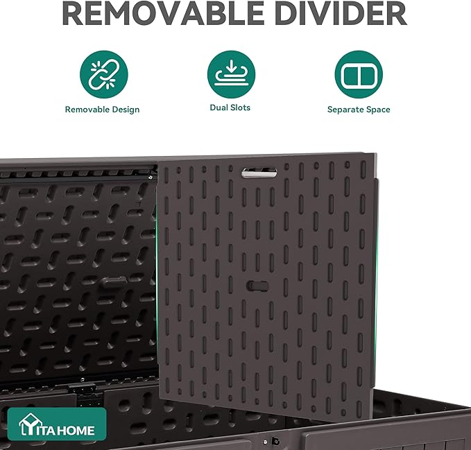 YITAHOME 220 Gallon Extra Large Deck Box, Double-Wall Resin Outdoor Storage Box with Flexible Divider for Patio Cushions Pool Supplies Garden Tools, 990 lbs Load Capacity, Lockable (Brown)