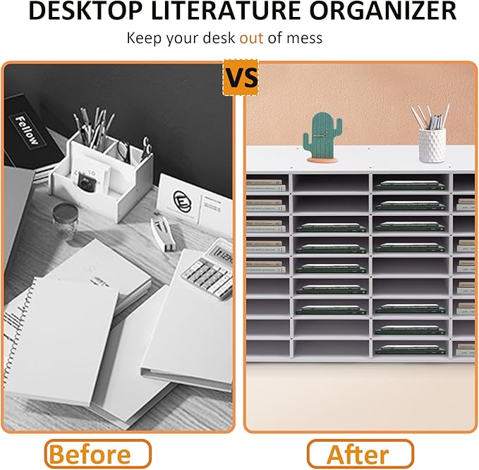 LOYALHEARTDY Literature Organizer, 36 Compartments Paper Storage Cabinet Mail Organizer, 39.4X 11.8 X 24 Inch Desktop File Sorter Mail Center Mailbox School Classroom Keepers for Home&Office,White