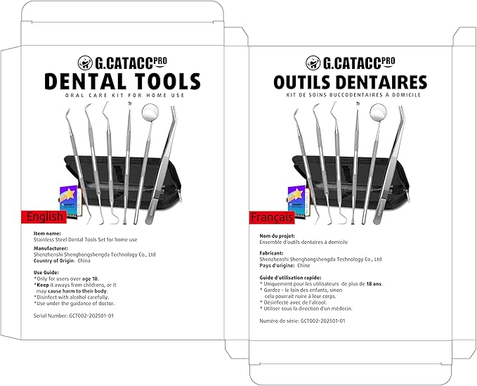 G.CATACC Dental Tools, Dental Pick Teeth Cleaning Tools Hygiene Kit, Plaque Remover for Teeth, Professional Stainless Steel Tooth Scraper Plaque Tartar Cleaner - with Case