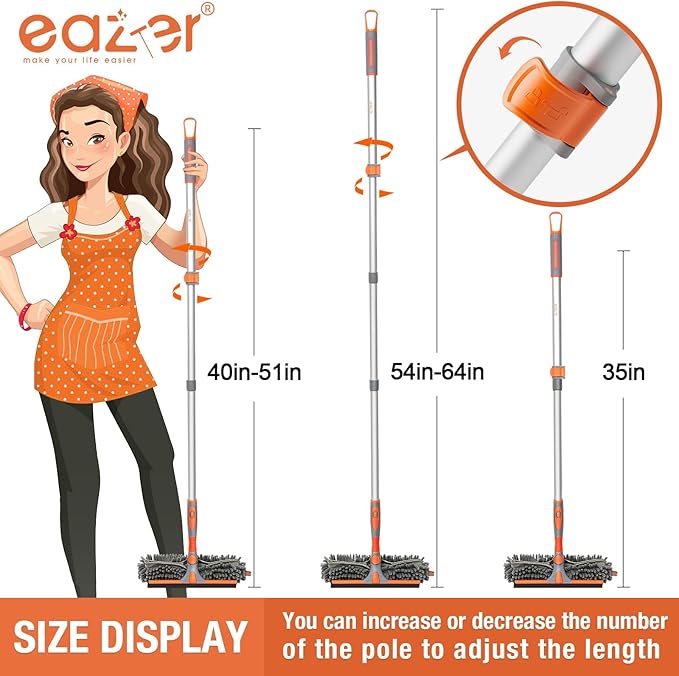 Eazer 64'' Squeegee Window Cleaner 2 in 1 Rotatable Window Cleaning Tool Kit with Telescopic Pole, Window Washing Equipment with Bendable Head for Indoor/Outdoor Window and Car Glass