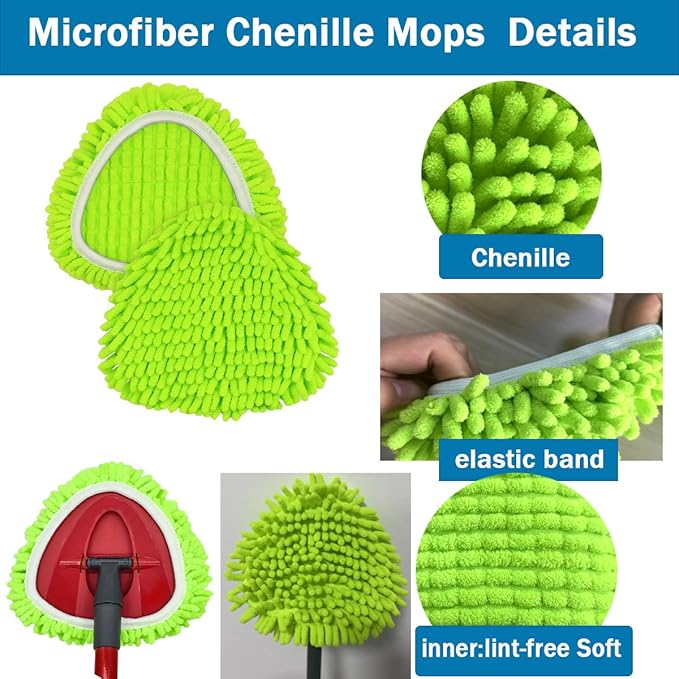 Spin Mop Heads Replacements for Ocedar Easywring 1 Tank System 3 Pack Chenille Mop Pad Spin Mop Refill for O Cedar Mop Head Replacement Green