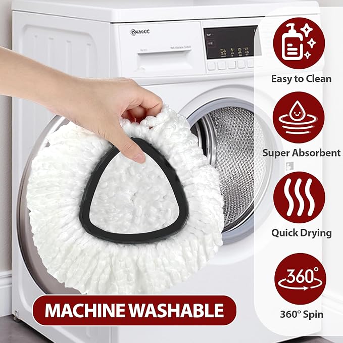 Spin Mop Replacement Head for O-Ceda EasyWring 1-Tank System, Mop Refills, Include 6 Cedar Mop Replace Heads, 1 Extra Mop Replacement Base, Microfiber, Easy to Replace