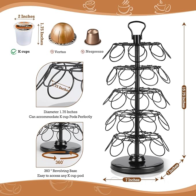 40 Pods Capacity Very Easy Assembly K Cup Holders,K Cup Holder, K Cups Holder,K Cup Carousel, Coffee Pods Holder Storage Organizer Stand