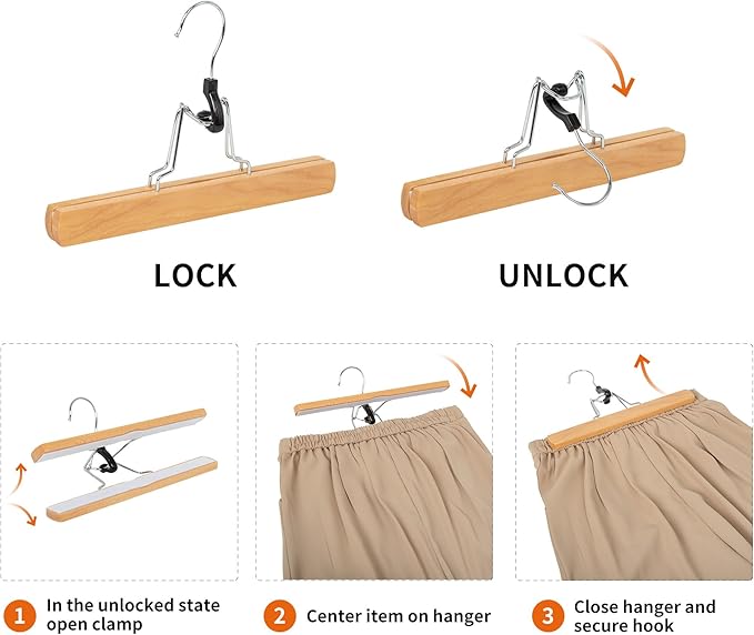 Amazon Basics Sturdy Wooden Pants Hangers - Natural, 10-Pack