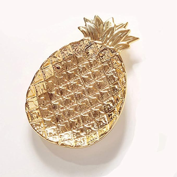 Ceramic Jewelry Pineapple Trays,Electroplated Golden Pineapple Plate,Home Decor Dish Wedding Birthday Xmas Gift (Gold)