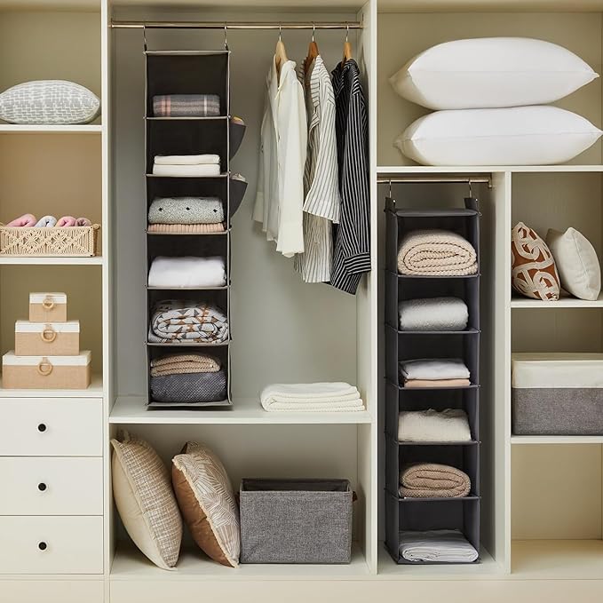 YOUDENOVA Hanging Closet Organizer and Storage, 6-Shelf Closet Hanging Storage Shelves, Grey