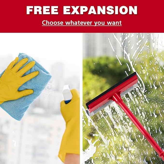 15.9" Window Squeegee for Car,2 in 1 Squeegee Window Cleaner with Long Stainless Steel Handle,Sponge Car Window Squeegee for Gas Station, Glass,Shower,Outdoor High Window Cleaning