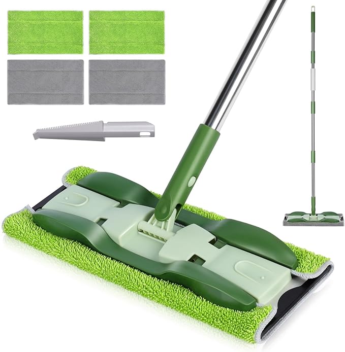 Microfiber Mops for Floor Cleaning,Masthome Professional Floor Mops with Washable Pads 4pcs,Wet Dry Use Flat Mop with 59'' Long Stainless Steel Handle,dust mop for Hardwood Floors Suitable Office Home