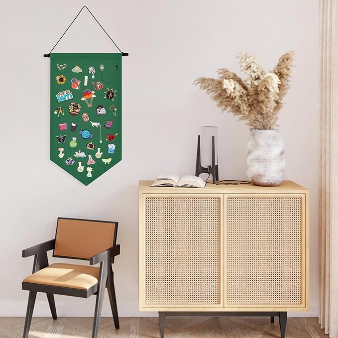 Kunyeah Wall Hanging Brooch Organizer Storage Case Colorful Canvas Pin Board Stand Enamel Pin Badge Hanging Holder Display Banner Earrings Collection Holder - Pins No Included (Green)