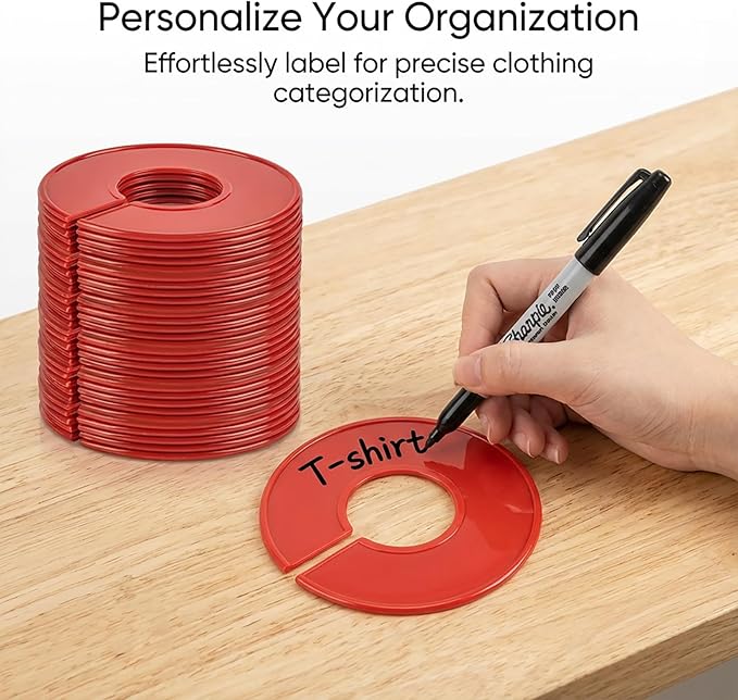 Sukh Closet Dividers 30pcs - Plastic Clothes Organizer Shelf Tags Labels for Clothing Rack Wardrobe Store Warehouse Nursery Must Haves Boutique Supplies Sturdy Durable Flexible No Burrs (Red)