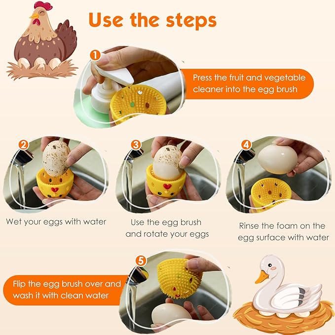Egg Washer for Fresh Eggs, Silicone Egg Brush Cleaner, Egg Cleaner Scrubber for Fresh Eggs, Reusable Multipurpose Washing Egg Tool for Fruits and Vegetables(Brown)