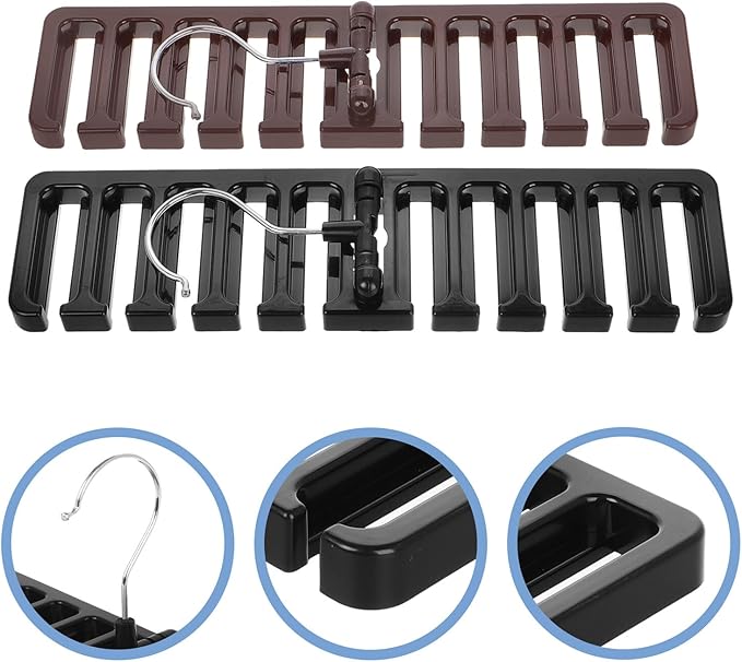 2pcs Belt and Tie Organizer Rack Hanger for Closet Storage, Foldable Multi-Functional Belt Hooks with Scarf Holder, Space-Saving Accessory Organizer for Home and Travel, Black