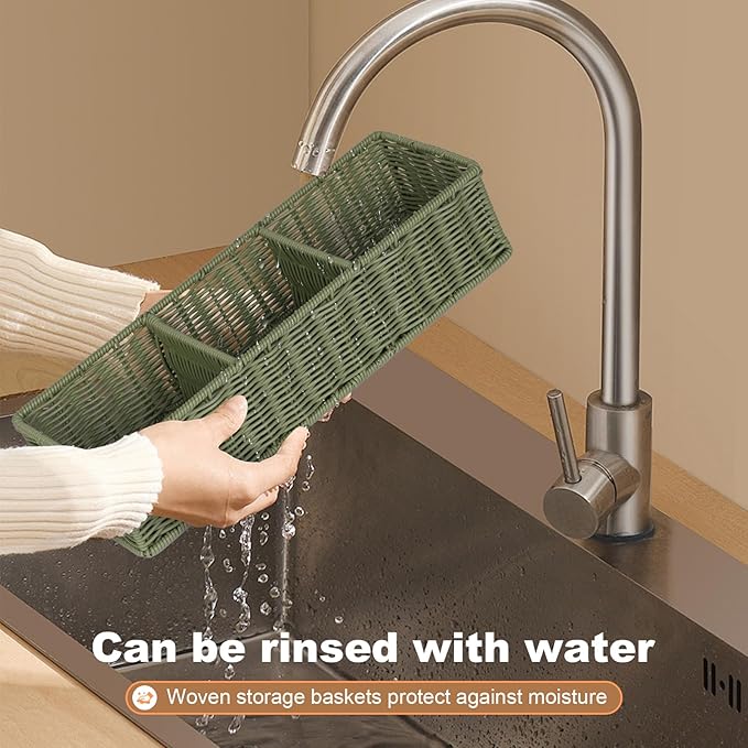 Toilet Paper Basket Decor: Sage Green Water-Resistant Organizer - 3-Section Basket Set | Modern Minimalist Storage 2-Pack