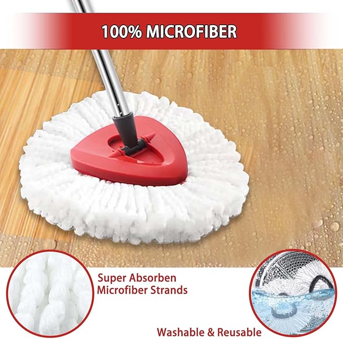 4-Pack Spin Mop Heads Replacements Compatible with O-Ceda EasyWrin 1-Tank System, Microfiber Refills, Deep Cleaning Mop Replace Head, Machine Washable Easy-to-Replace, White