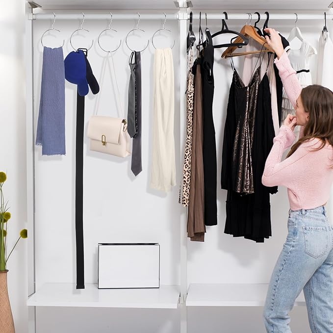 4 Pack Belt Hangers for Closet Rotatable Belt Ring Hook Tie Rack Holders Closet Hanger Organizer for Ties Scarves Baseball Cap Wardrobe Accessory Storage(Silver)