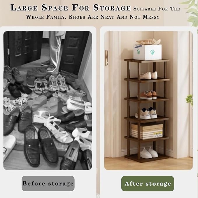 Vertical Shoe Rack-Tall Narrow Shoe Rack Organizer for Small Spaces,17Tier Bamboo Shoen Shelf for Entryway,Closet,Corner,Doorway,Skinny Shoe Shelf Space Saving Shoe storage,Free Stackable DIY