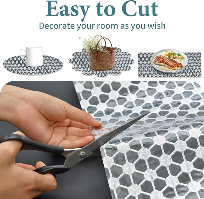 Drawer and Shelf Liner for Kitchen Cabinet: 17 in X 20 Ft Non Slip Waterproof Shelf Paper Non Adhesive Refrigerator Liners Silver Square Easy Liners for Bathroom with Knife Tape Measure