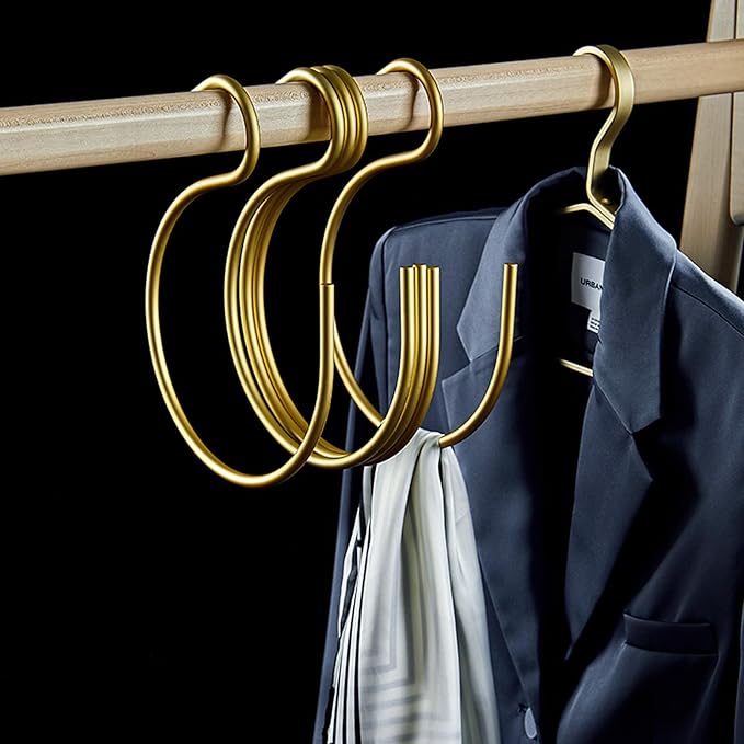 4Pcs Gold Scarf Ring Hangers,Hat Hooks for Baseball Caps,Hanger Space Belt Rack,Multi-Purpose Circle Storage Hook,for Ties,Belts,Scarves,Shawls