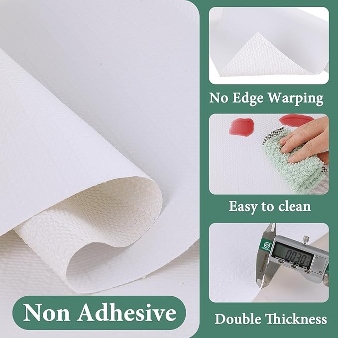Drawer and Shelf Liner for Kitchen Cabinet: 17 in X 20 Ft Non Slip Waterproof Shelf Paper Non Adhesive Refrigerator Liners White Easy Liners for Bathroom Cupboard with Knife Tape Measure