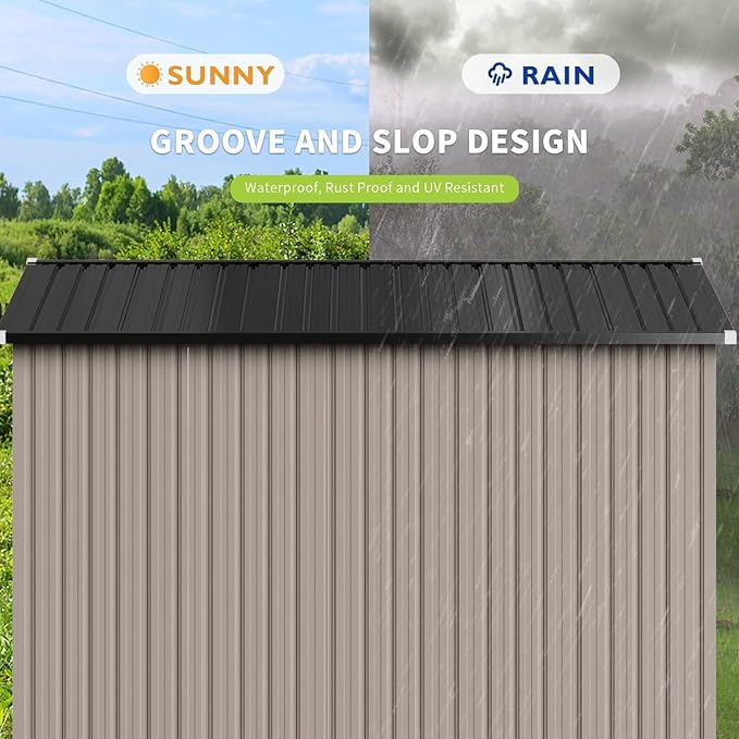 Aoxun 8x10 FT Shed Outdoor Storage Shed with Base, Large Shed Steel Utility Tool Shed Storage House with Door & Lock, Metal Sheds with Sloped Roof for Garden Patio Lawn Poolside, Brown