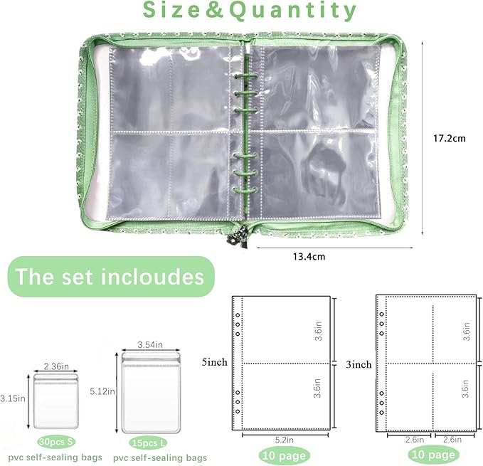 Jewelry Organizer Travel,Jewelry Storage Book with 45 Portable thick PVC pouches,Jewelry Organizer Zipper Bags for Necklaces Bracelet Rings and Earrings (front cover removable),Green