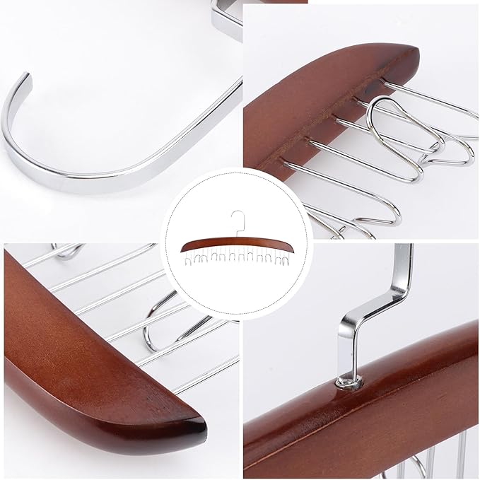 NUOBESTY Rotating Wooden Tie Rack with 12 Hooks Belt Organizer Closet Accessory Storage Holder for Men and Women Classic Brown
