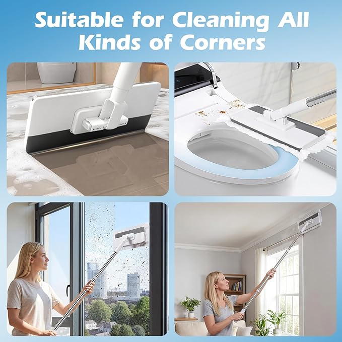 Mini Sweeper Mop,Masthome Reusable Clamp Mop with 50 " Stainless Steel Handle,1 Second Installation,Flat Dust Mops for House Wall,Bathroom, Windows, Corners, Includes 1 Sweeping Cloth