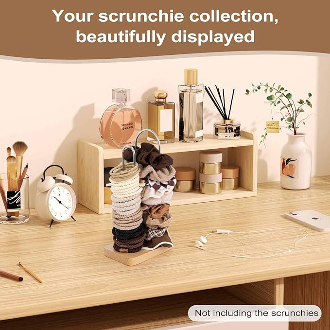 2-Tier Hair Tie Organizer, Modern Scrunchies Storage Tower Holds 50-70 Hair Accessories, Claw Clip Holder, Fashion Countertop Display Stand for Women & Girls(Natural)