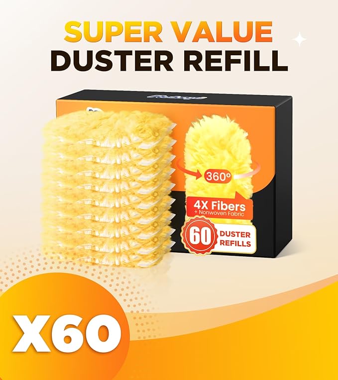 30 Count Heavy Duty Duster Refills for Swiffer, Multisurface 360° Duster Refills Only, Unscented Disposable Dusters for Cleaning with 4X Microfibers, Compatible with Swiffer Dusters (Orange)