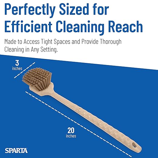 SPARTA 40501EC25 Plastic Large Scrub Brush, Kitchen Brush, Utility Brush With Long Handle For Cleaning, 20 Inches, Tan, (Pack of 6)