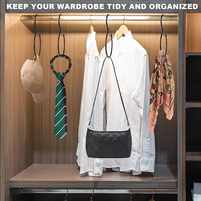 4pcs Belt Hanger for Closet, Belt Holder Tie & Scarf Organizer Rack for Ties Scarves Bags Purses and Hats Accessories Keeps Wardrobe Neat & Storage (Black)