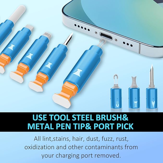 iPhone Cleaning Kit for Charging Port Cleaner, Multi-Tool iPhone Cleaner Repair Lightning Cables, Phone Cleaning Kit for iPhone, iPad, Connectors, Speaker, Airpod Cleaner Kit, Light Blue