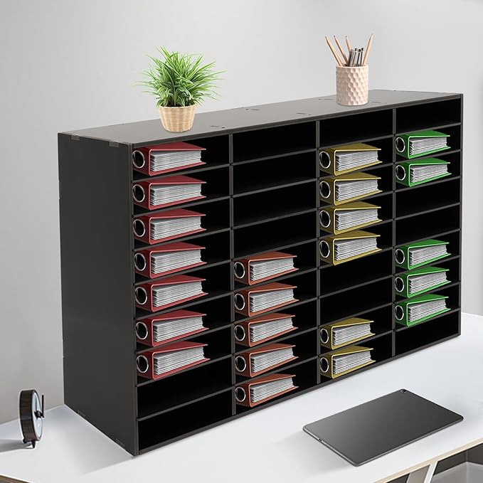 LOYALHEARTDY Literature Organizer, 36 Compartments Paper Storage Cabinet Mail Organizer, 39.4X 11.8 X 24 Inch Desktop File Sorter Mail Center Mailbox School Classroom Keepers for Home&Office,Black