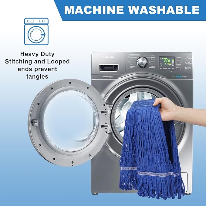 3 Pack 3 Pack Heavy Mop Replace Head，Commerical Replacement Mop Heads Suitable for Heavy Commercial Industrial Residential Areas -Blue Cotton Looped Replace Mop Head (Deep Blue)
