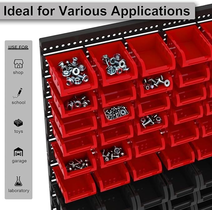 ‌90PCS Wall Mount Storage Bins Organizer - Adjustable Plastic Compartments for Screws/Nuts/Bolts／hardware, Perfect for Garage & Workshop Tool Organization