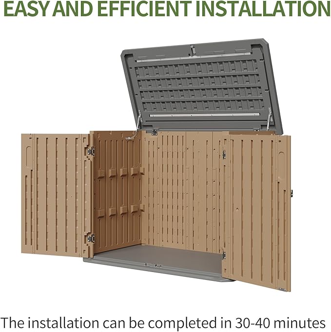 Aoxun Outdoor Storage Cabinet 35 Cu.Ft Outdoor Trash Can Storage Shed Waterproof Horizontal Storage Shed Outdoor Storage for Garbage Bin, Generator, and Lawn Mower (Brown)
