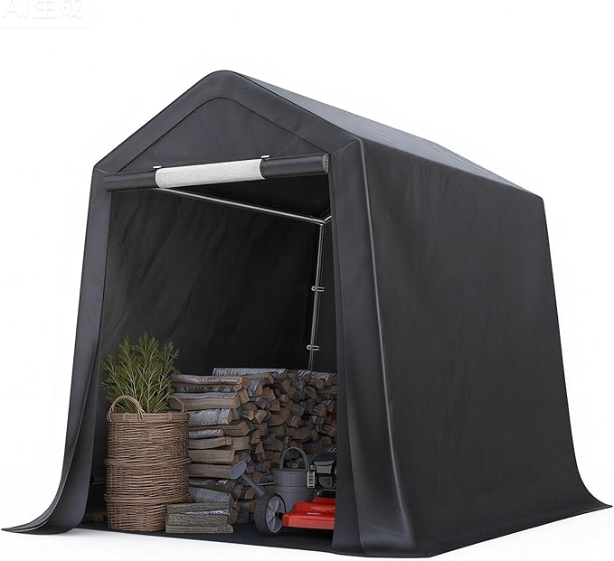 ADVANCE OUTDOOR 6x6 ft Storage Shelter Outdoor Portable Shed with 2 Roll up Zipper Doors & Vents Carport for Motorcycle Waterproof and UV Resistant Portable Garage Kit Tent, Gray