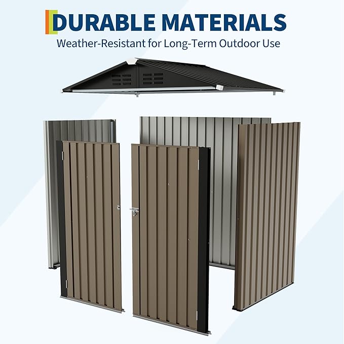 6x4 FT Outdoor Storage Shed, Garden Tool Storage Shed with Sloping Roof and Double Lockable Door, Outdoor Sheds with Panel Protection for Backyard Garden Patio Lawn